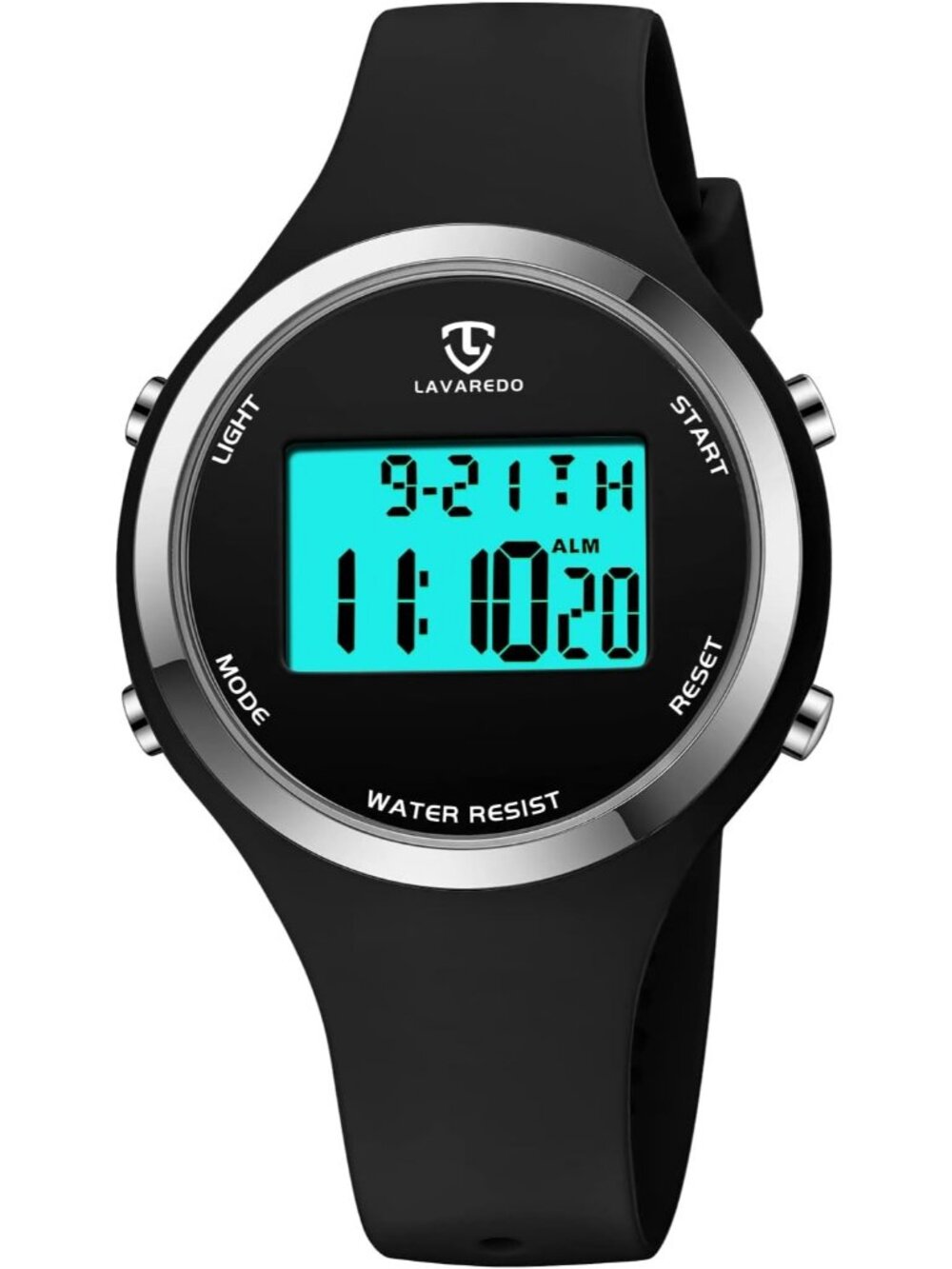 Women All Black Quartz Chronograph Waterproof Outdoor Sport Alarm Digital Watch